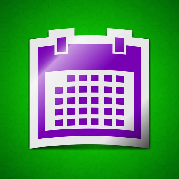 Kalenderzeichen. Symbol schickes farbiges klebriges Etikett auf grünem Hintergrund. — Stockfoto