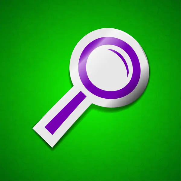 Lupe, Zoom-Suchsymbol. Symbol schickes farbiges klebriges Etikett auf grünem Hintergrund. — Stockfoto
