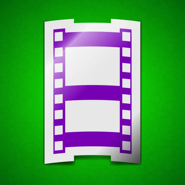 Signo de icono de vídeo. Símbolo chic etiqueta pegajosa de color sobre fondo verde . —  Fotos de Stock