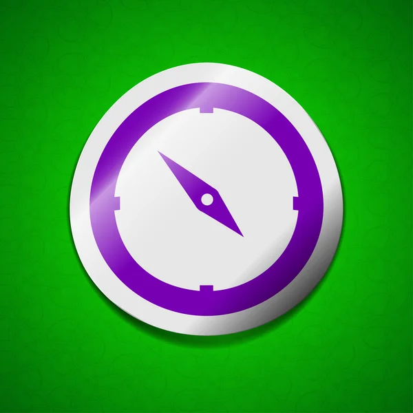 Compass icon sign. Symbol chic colored sticky label on green background. — Stock Photo, Image