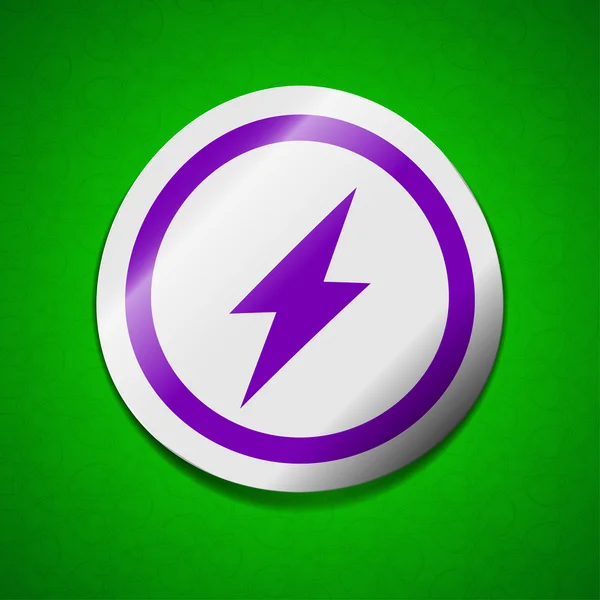Foto-Blitz-Symbol-Zeichen. Symbol schickes farbiges klebriges Etikett auf grünem Hintergrund. — Stockfoto