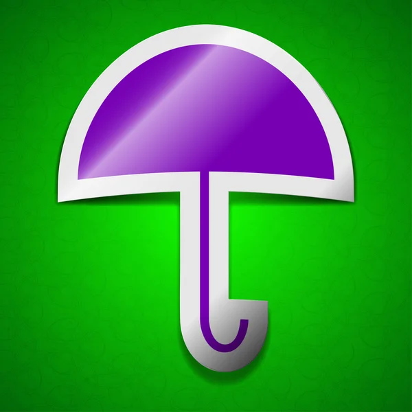 Sinal de ícone de guarda-chuva. Símbolo chique colorido etiqueta pegajosa no fundo verde . — Fotografia de Stock