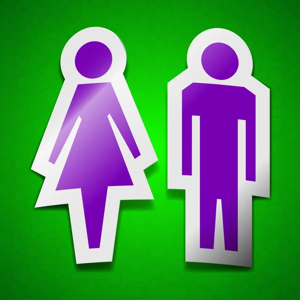 Männer und woomen, Toiletten-Symbol-Zeichen. Symbol schickes farbiges klebriges Etikett auf grünem Hintergrund. — Stockfoto