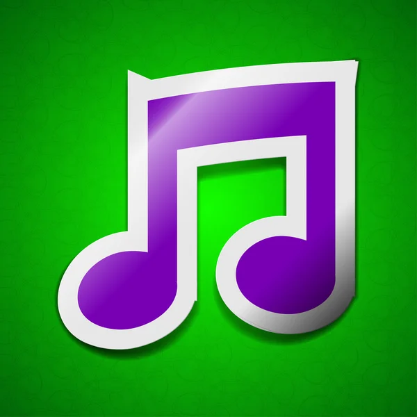 Music note icon sign. Symbol chic colored sticky label on green background. — Stock Photo, Image