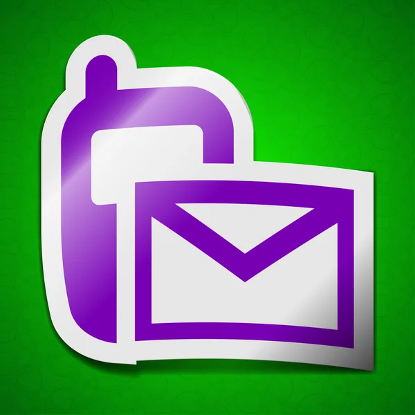 Mail , sms icon sign. Symbol chic colored sticky label on green background. — Stock Photo, Image