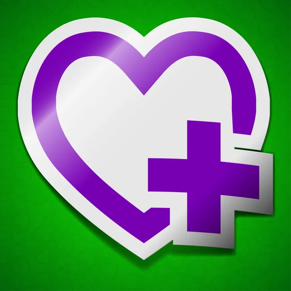 Medical heart icon sign. Symbol chic colored sticky label on green background. — Stock Photo, Image