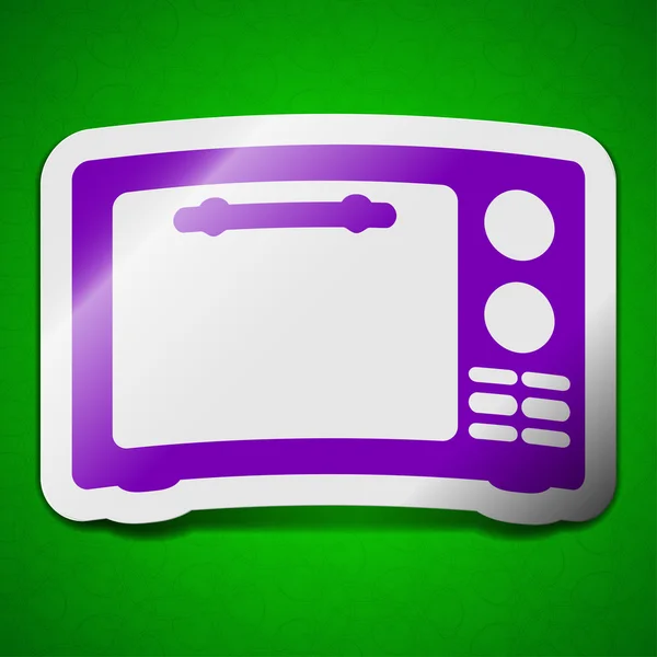 Microwave oven icon sign. Symbol chic colored sticky label on green background. — Stock Photo, Image