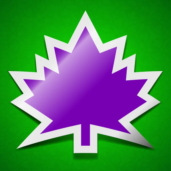 Maple leaf ikonu znamení. Symbol elegantní barevné Lepící štítek na zeleném pozadí. — Stock fotografie