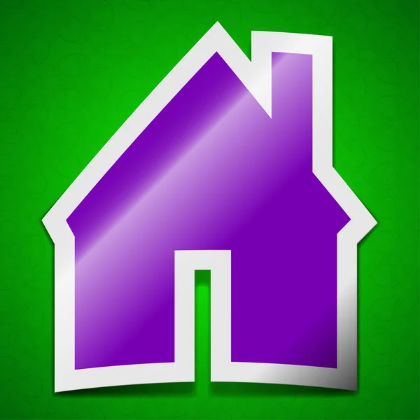Home icon sign. Symbol chic colored sticky label on green background. — Stock Photo, Image
