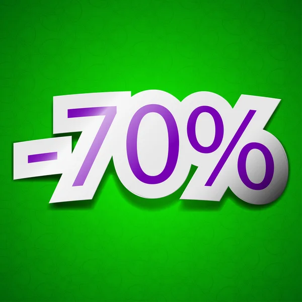 70 percent discount icon sign. Symbol chic colored sticky label on green background. — Stock Photo, Image