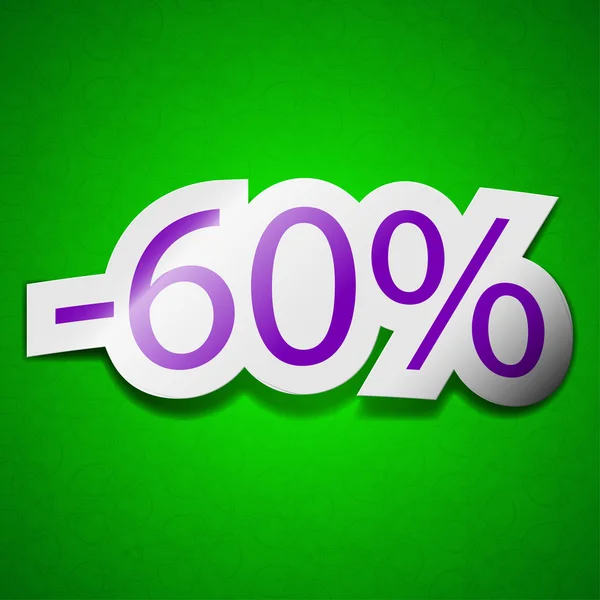 60 percent discount icon sign. Symbol chic colored sticky label on green background. — Stock Photo, Image