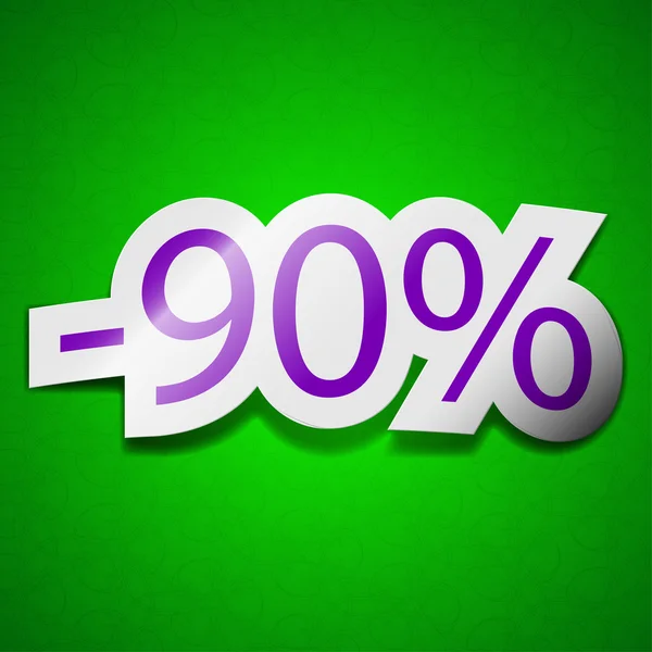 90 percent discount icon sign. Symbol chic colored sticky label on green background. — Stock Photo, Image