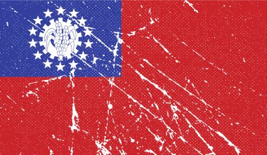 Eski doku ile bayrak Myanmar Burma. Vektör