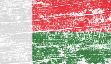 Madagaskar bayrağı eski doku ile. Vektör