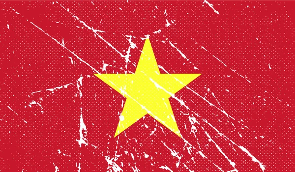Bendera Vietnam dengan tekstur lama. Vektor - Stok Vektor