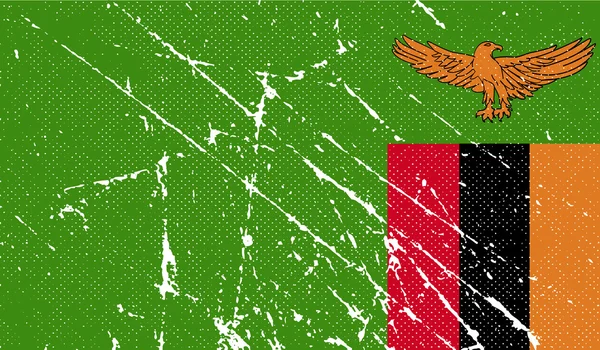 Vlajka Zambie se starým texturou. Vektor — Stockový vektor