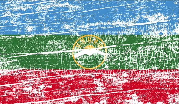 Bandera de Karachay-Cherkessia Republic, Rusia con textura antigua. Vector — Vector de stock