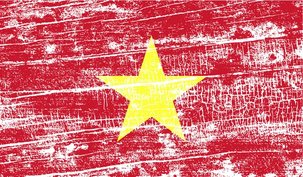 Bendera Vietnam dengan tekstur lama. Vektor - Stok Vektor