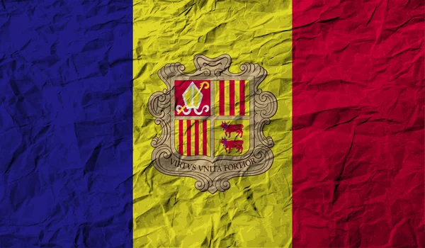 Andorrská vlajka se starým texturou. Vektor — Stockový vektor