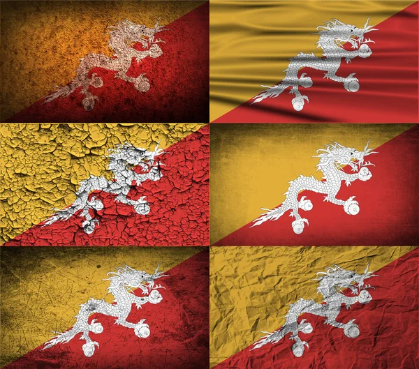 Bandera de Bután con textura antigua. Vector — Vector de stock