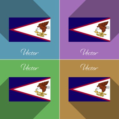 Amerikan Samoası işaretler. Renk düz tasarım ve uzun gölgeler kümesi. Vektör