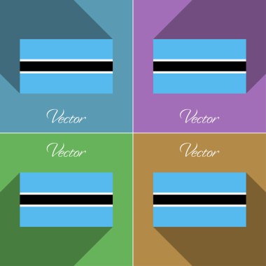 Botsvana bayraklar. Renk düz tasarım ve uzun gölgeler kümesi. Vektör