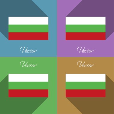 Bulgaristan işaretler. Renk düz tasarım ve uzun gölgeler kümesi. Vektör