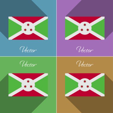 Burundi işaretler. Renk düz tasarım ve uzun gölgeler kümesi. Vektör