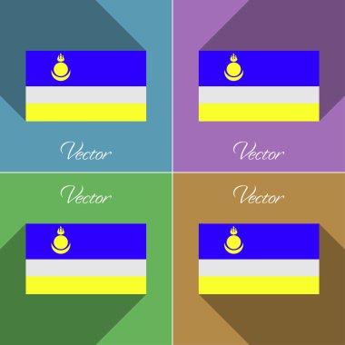 Buryatia işaretler. Renk düz tasarım ve uzun gölgeler kümesi. Vektör