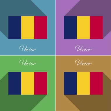 Chad işaretler. Renk düz tasarım ve uzun gölgeler kümesi. Vektör