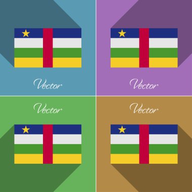 Orta Afrika Cumhuriyeti bayrakları. Renk düz tasarım ve uzun gölgeler kümesi. Vektör