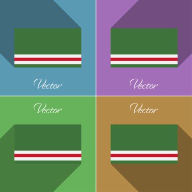 Çeçen Cumhuriyeti İçkerya işaretler. Set renkler düz tasarım ve uzun gölgeler. Vektör