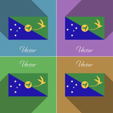 Christmas Adası işaretler. Renk düz tasarım ve uzun gölgeler kümesi. Vektör