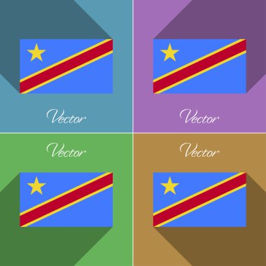 Kongo Demokratik Cumhuriyeti bayrakları. Renk düz tasarım ve uzun gölgeler kümesi. Vektör