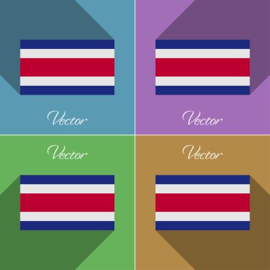 Kosta Rika işaretler. Renk düz tasarım ve uzun gölgeler kümesi. Vektör