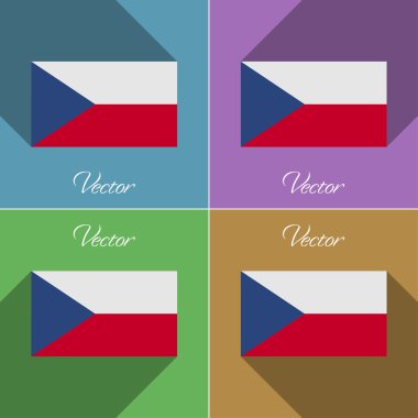 Bayraklar Çek Cumhuriyeti. Renk düz tasarım ve uzun gölgeler kümesi. Vektör