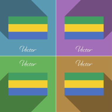 Gabon işaretler. Renk düz tasarım ve uzun gölgeler kümesi. Vektör