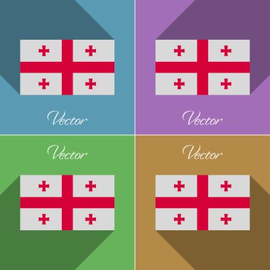 Gürcistan işaretler. Renk düz tasarım ve uzun gölgeler kümesi. Vektör