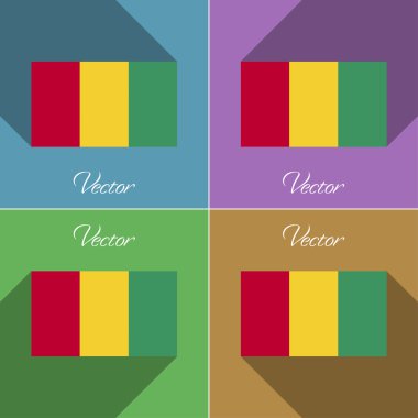 Bayraklar Gine. Renk düz tasarım ve uzun gölgeler kümesi. Vektör