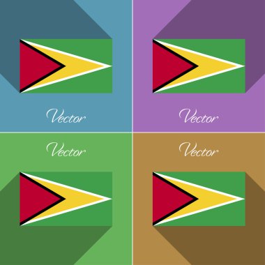 Guyana işaretler. Renk düz tasarım ve uzun gölgeler kümesi. Vektör