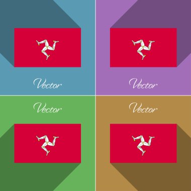 Isle of man işaretler. Set renkler düz tasarım ve uzun gölgeler. Vektör