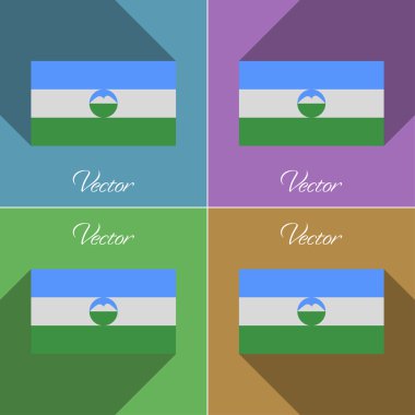 Kabardinobalkaria işaretler. Renk düz tasarım ve uzun gölgeler kümesi. Vektör