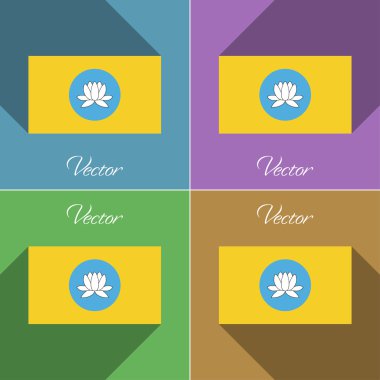 Kalmıkya işaretler. Renk düz tasarım ve uzun gölgeler kümesi. Vektör