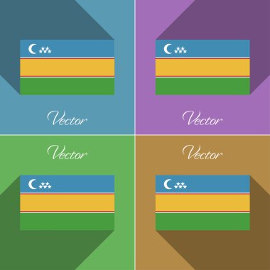 Karakalpakstan işaretler. Renk düz tasarım ve uzun gölgeler kümesi. Vektör