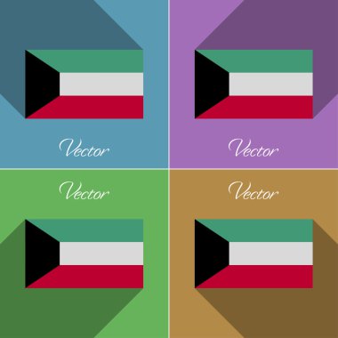 Kuveyt işaretler. Renk düz tasarım ve uzun gölgeler kümesi. Vektör