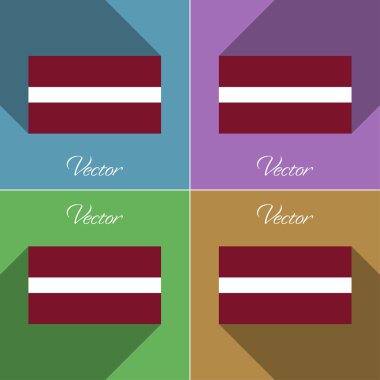 Letonya işaretler. Renk düz tasarım ve uzun gölgeler kümesi. Vektör