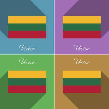 Litvanya işaretler. Renk düz tasarım ve uzun gölgeler kümesi. Vektör