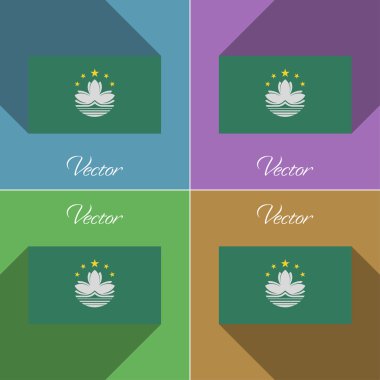 Macau işaretler. Renk düz tasarım ve uzun gölgeler kümesi. Vektör