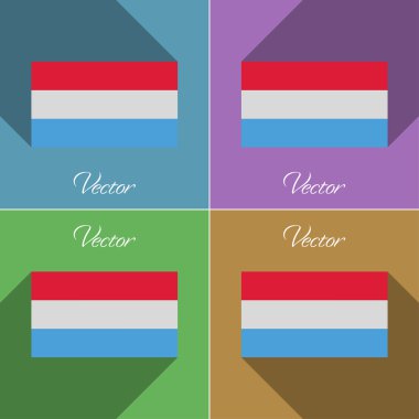 Lüksemburg işaretler. Renk düz tasarım ve uzun gölgeler kümesi. Vektör