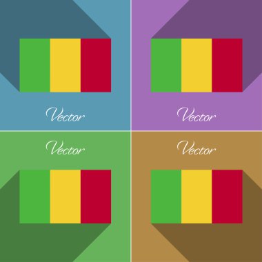 Mali işaretler. Renk düz tasarım ve uzun gölgeler kümesi. Vektör